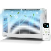 PhiloDeco 6000 BTU Window Air Conditioner Cool to 250 sq ft Intelligent, LED,Remote Control, Easy to Clean Filter Screen, Can Be Used as a Dehumidifier/Fan, Operates Quietly, and is Energy-Saving