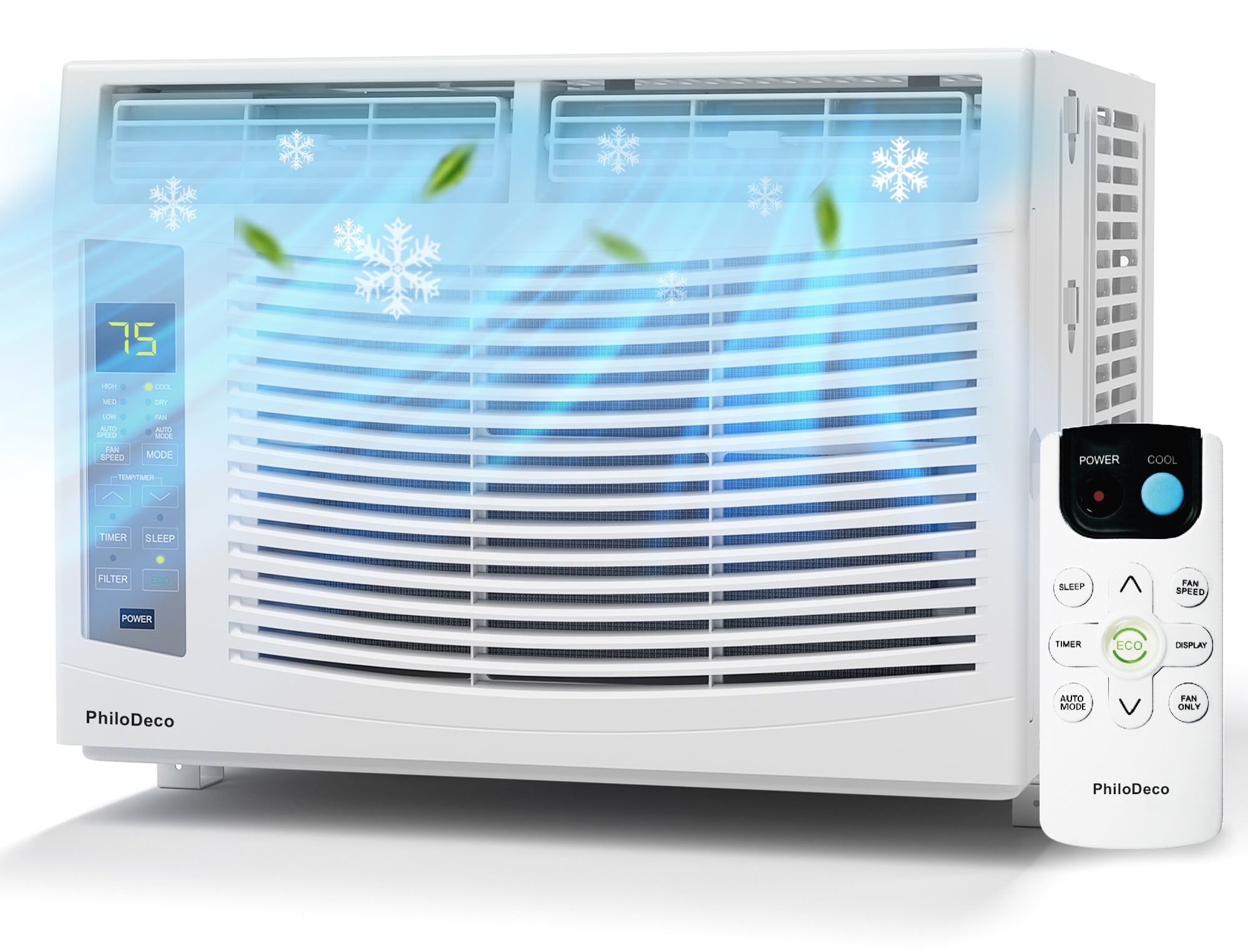 PhiloDeco 6000 BTU Window Air Conditioner Cool to 250 sq ft Intelligent, LED,Remote Control, Easy to Clean Filter Screen, Can Be Used as a Dehumidifier/Fan, Operates Quietly, and is Energy-Saving