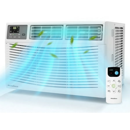 PhiloDeco 8000 BTU Window Air Conditioner 350 Sq. ft. Intelligent, LED Display Screen, with Remote Control,Ac Can Be Used as a Dehumidifier/Fan, Operates Quietly, Energy-Saving. Timer/Sleep and ECO