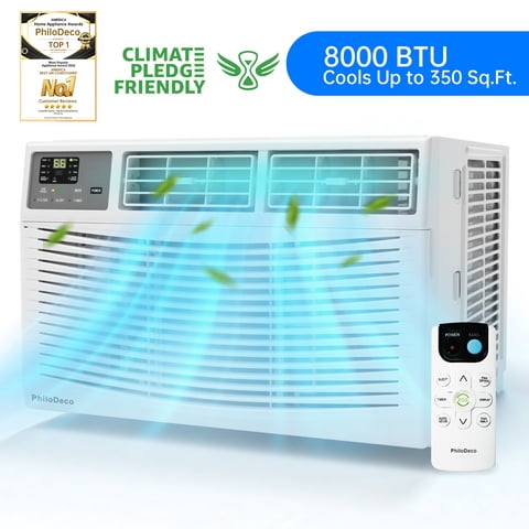 PhiloDeco 8000 BTU Window Air Conditioner 350 Sq. ft. Intelligent, LED Display Screen, with Remote Control,Ac Can Be Used as a Dehumidifier/Fan, Operates Quietly, Energy-Saving. Timer/Sleep and ECO