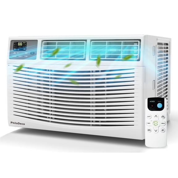 PhiloDeco 8000 BTU Window Air Conditioner 350 Sq. ft. Intelligent, LED Display Screen, with Remote Control,Ac Can Be Used as a Dehumidifier/Fan, Operates Quietly, Energy-Saving. Timer/Sleep and ECO