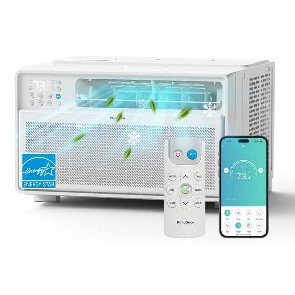 PhiloDeco   Window Air Conditioner,12000 BTU 520 sq ft. Air Conditioner Window unit with Wifi Inverter Ac, Remote Control, Ultra Quiet & Easy Installation, ECO/24 Timer/Auto Restart