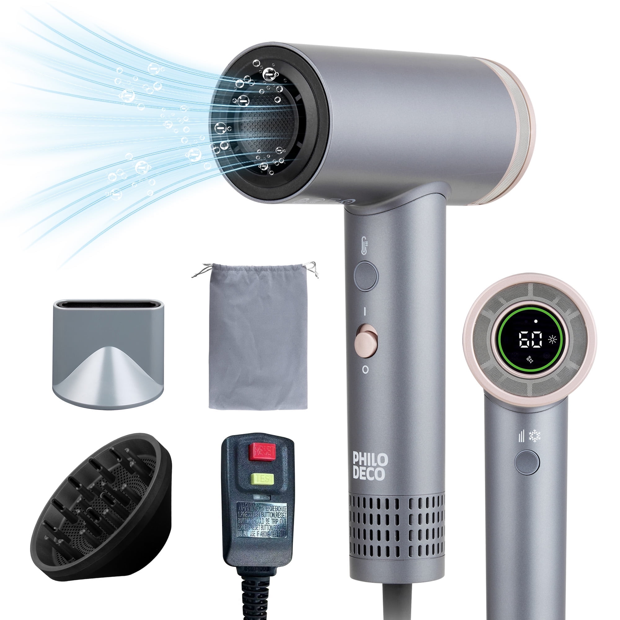 PhiloDeco Hair Dryer with Diffuser, 500 Million Negative Ionic Hair Dryer, Professional Hair Dryer 110000RPM Blow Dryer, Fast Drying High-Speed Hair Dryer for Women Men