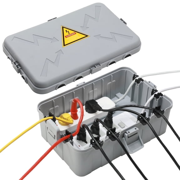 Kcpolre Large Outdoor Electrical Box (12.6x8.7x5.1 inch) , Weatherproof Connection Box, IP54 Weatherproof Electrical Box with 8 Cable Ports, Gray