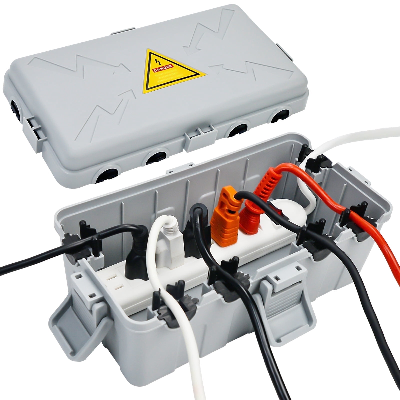 Kcpolre Medium Outdoor Electrical Box (10.6x5.5x4.5 inch), IP54 Weatherproof Electrical Box with 6 Cable Ports, Wall-Mountable for Power Strips, Holiday Lights, Pool Pumps, Gray