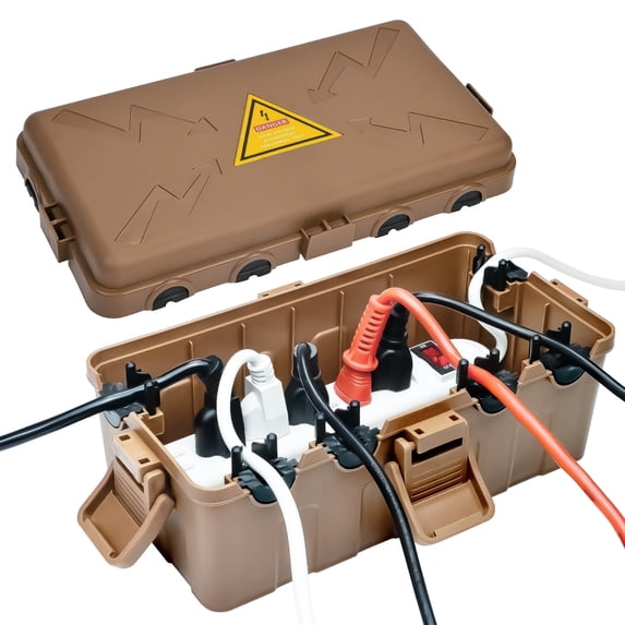 Kcpolre Medium Outdoor Waterproof Junction Box (10.6x5.5x4.5 inch) IP54 Weatherproof Electrical Box with 6 Cable Ports, Wall-Mountable for Power Strips, Holiday Lights, Pool Pumps, Brown