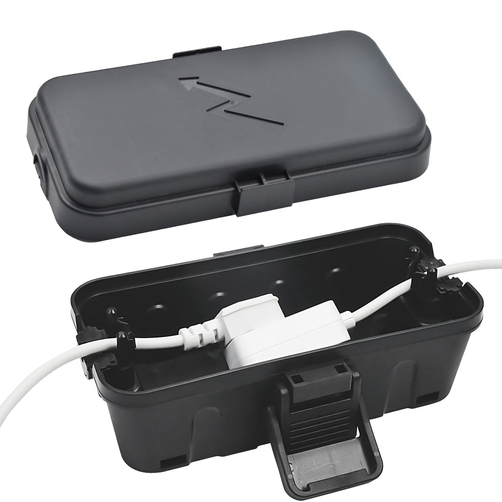 Kcpolre Small Outdoor Electrical Box (8x3.9x3.2 inch), IP54 Weatherproof Electrical Box with 2 Cable Ports, Wall-Mountable for Power Strips, Holiday Lights, Pool Pumps, Black