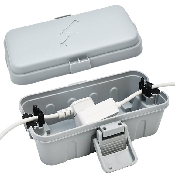Kcpolre Small Outdoor Waterproof Junction Box (8x3.9x3.2 inch) IP54 Weatherproof Electrical Box with 2 Cable Ports, Wall-Mountable for Power Strips, Holiday Lights, Pool Pumps, Gray