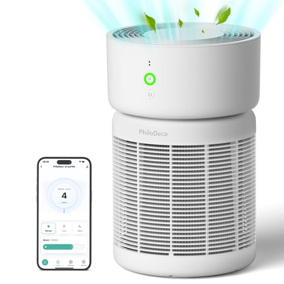 PhiloDeco HEPA Air Purifier,Covers Up to 3,500 sq ft,PM2.5 Air Quality Monitoring,Smart WiFi Control, Auto, Pet, And Sleep Modes,Effectively Removes Dust, Pollen, And Wildfire Smoke,Relieves Allergy