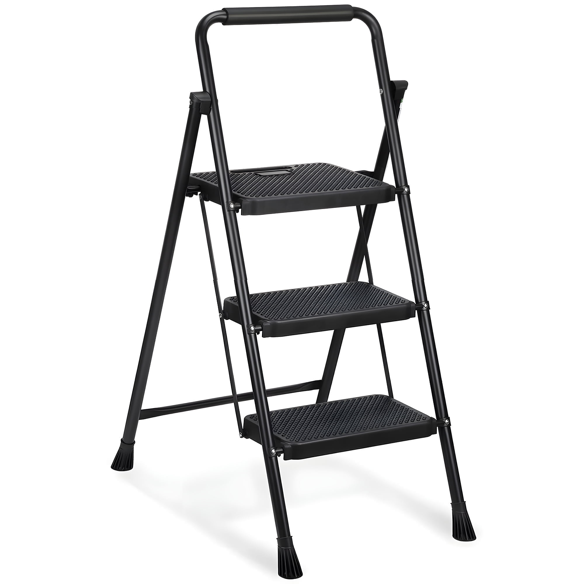 PhiloDeco 3 Step Ladder,800lbs Folding Tread Stool with Auto-Lock,Ultra-Thin 2.17" Portable Iron Ladder for Home,Kitchen,Office-Rustproof & Multi-Purpose,No Assembly Needed