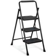 PhiloDeco 3 Step Ladder,800lbs Folding Tread Stool with Auto-Lock,Ultra-Thin 2.17" Portable Iron Ladder for Home,Kitchen,Office-Rustproof & Multi-Purpose,No Assembly Needed