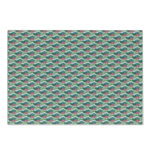 Philodendron Cutting Board, Abstract Design Tropical Hawaiian Island Foliage, Decorative Tempered Glass Cutting and Serving Board, in 3 Sizes, by Ambesonne