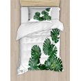 thumbnail image 1 of Philodendron Duvet Cover Set, Realistic Monstera Deliciosa Dark Green Leaves on Plain Background, Decorative 2 Piece Bedding Set with 1 Pillow Shams, Twin Size, Laurel Green Emerald, by Ambesonne, 1 of 3
