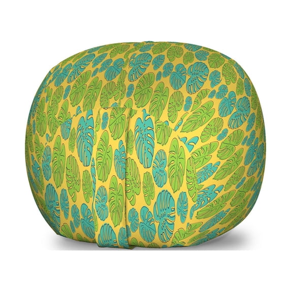 Philodendron Storage Toy Bag Chair, Contemporary Hawaiian Pattern of Exotic Leaves Repetition, Stuffed Animal Organizer Washable Bag, Small Size, Mustard Lime Green, by Ambesonne