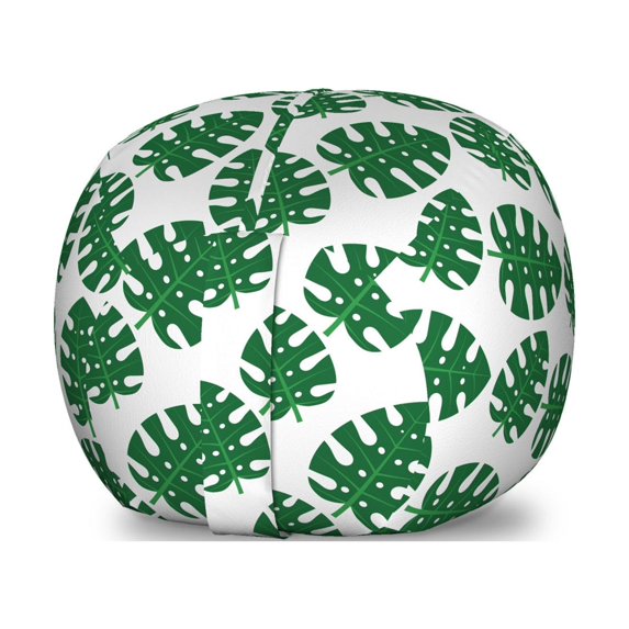 Philodendron Storage Toy Bag Chair, Continuous Pattern of Cartoon Style Jungle Leaves Simple Nature Ornament, Stuffed Animal Organizer Washable Bag, Small Size, Green and White, by Ambesonne