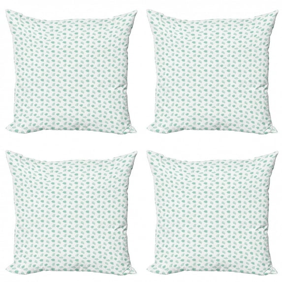 Philodendron Throw Pillow Cushion Case Pack of 4, Monochrome Pastel Simple Jungle Leaves Repetition on Plain Background, Modern Accent Double-Sided Print, 4 Sizes, Seafoam and White, by Ambesonne