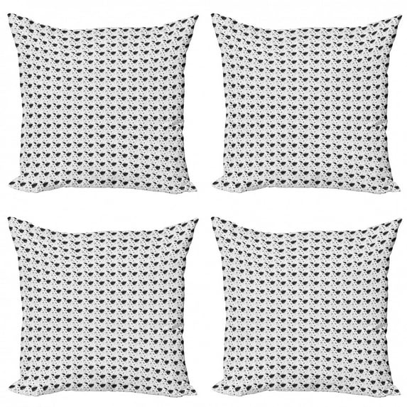 Philodendron Throw Pillow Cushion Case Pack of 4, Monochrome Tropical Pattern of Hawaiian Leaves and Dots Holiday Scene, Modern Accent Double-Sided Print, 4 Sizes, Charcoal Grey White, by Ambesonne