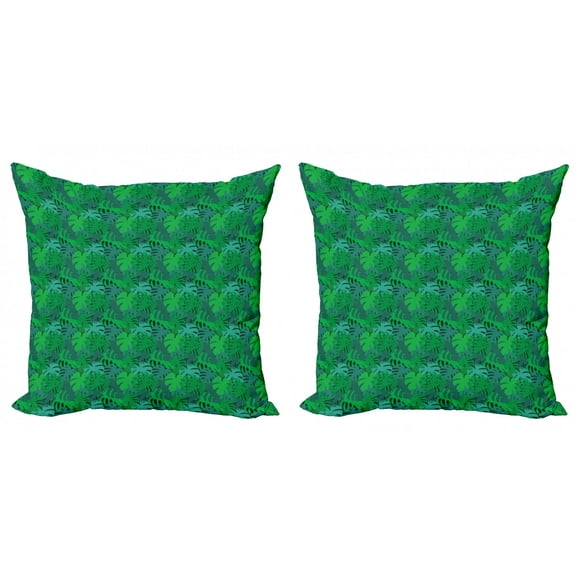 Philodendron Throw Pillow Cushion Cover Pack of 2, Exotic Monochrome Pattern of Tropical Leaves, Zippered Double-Side Digital Print, 4 Sizes, Green Jade Green, by Ambesonne