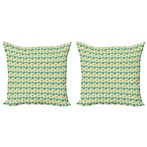 Philodendron Throw Pillow Cushion Cover Pack of 2, Exotic Pattern with Banana Fruits and Tropical Leaves, Zippered Double-Side Digital Print, 4 Sizes, Pastel Green Multicolor, by Ambesonne