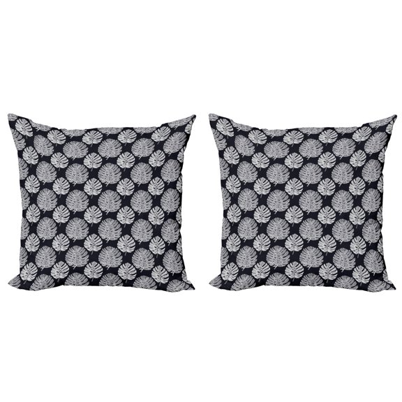 Ambesonne Philodendron Throw Pillow Cover 2 Pack, Modernistic Leaves Art, 20", Charcoal Grey and White