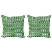 Ambesonne Philodendron Throw Pillow Cover 2 Pack, Summer Tropical Jungle, 24", Fern Green Olive Green
