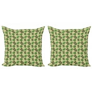 Philodendron Throw Pillow Cushion Cover Pack of 2, Vintage Inspired Pattern with Exotic Leaves on Tones, Zippered Double-Side Digital Print, 4 Sizes, Fern Green Multicolor, by Ambesonne