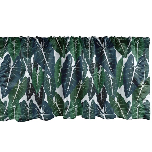 Ambesonne Philodendron Window Valance, Exotic Leaf Plant Art, 42" x 12", Hunter Green and Petrol Blue