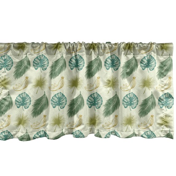 Philodendron Window Valance, Exotic Pattern with Banana Fruits and Tropical Leaves, Curtain Valance for Kitchen Bedroom Decor with Rod Pocket, 54" X 12", Pastel Green Multicolor, by Ambesonne
