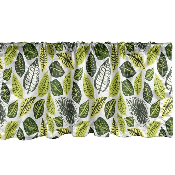 Philodendron Window Valance, Tropical Vivid Tone Leaves Illustration, Curtain Valance for Kitchen Bedroom Decor with Rod Pocket, 54" X 12", White Lime Green, by Ambesonne