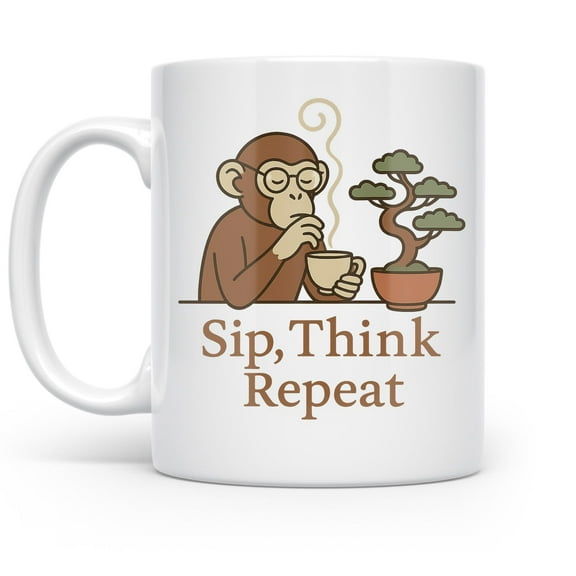 Philosopher Monkey 11 oz Coffee Mug - Vintage Woodcut Charm White Ceramic Gift