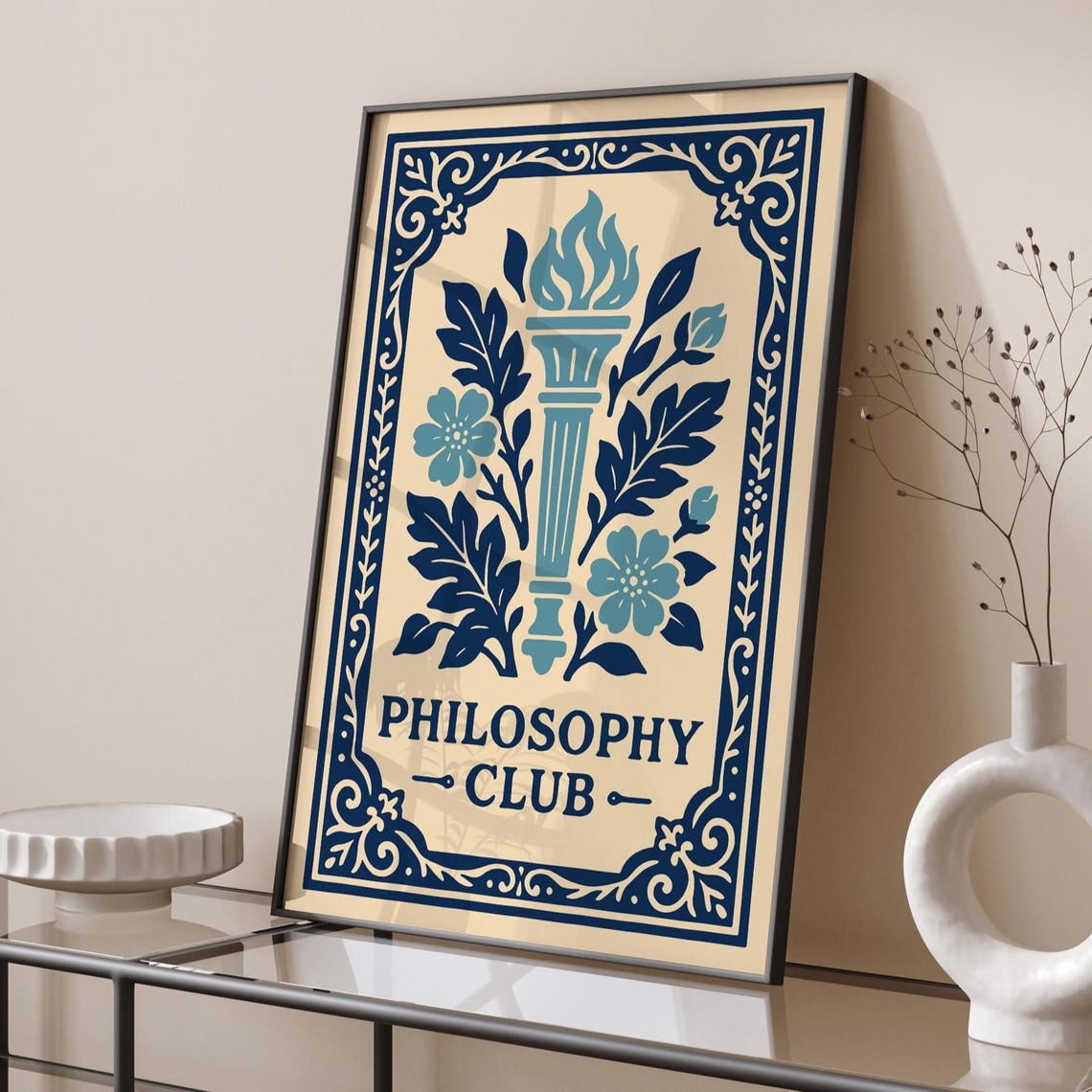 Philosophy Club Rococo Elegant Navy Blue Academic Wall Art, Unframed ...