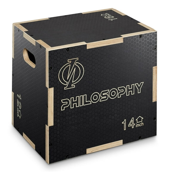 Philosophy Gym 3 in 1 Non-Slip Wood Plyo Box, 16" x 14" x 12", Black, Jump Plyometric Box for Training and Conditioning