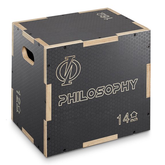 Philosophy Gym 3-in-1 Non-Slip Wooden Plyo Box - 16" x 14" x 12", Wood Plyometric Jump Box for Home Gym, HIIT, Step-Ups, and Strength Training - Gray