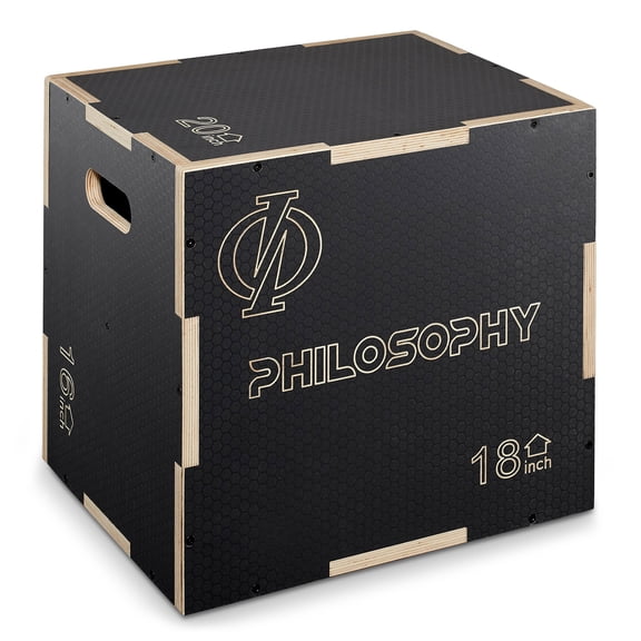 Philosophy Gym 3-in-1 Non-Slip Wooden Plyo Box - 20" x 18" x 16", Wood Plyometric Jump Box for Home Gym, HIIT, Step-Ups, and Strength Training - Black