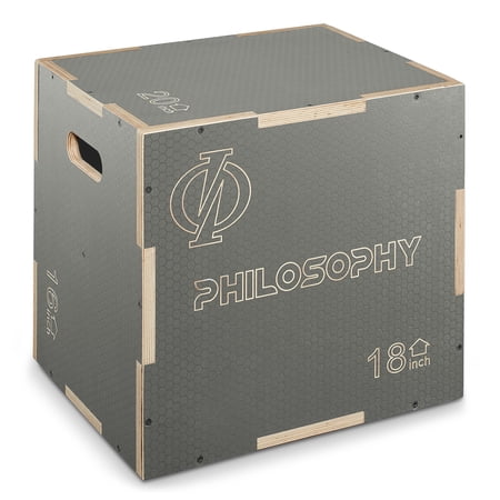 Philosophy Gym 3-in-1 Non-Slip Wooden Plyo Box - 20" x 18" x 16", Wood Plyometric Jump Box for Home Gym, HIIT, Step-Ups, and Strength Training - Gray