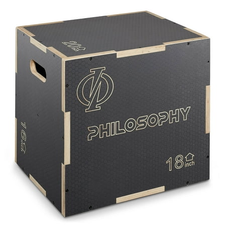 Philosophy Gym 3-in-1 Non-Slip Wooden Plyo Box - 20" x 18" x 16", Wood Plyometric Jump Box for Home Gym, HIIT, Step-Ups, and Strength Training - Gray