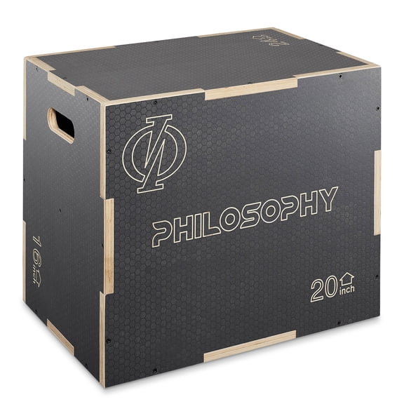 Philosophy Gym 3-in-1 Non-Slip Wooden Plyo Box - 24" x 20" x 16", Wood Plyometric Jump Box for Home Gym, HIIT, Step-Ups, and Strength Training - Gray