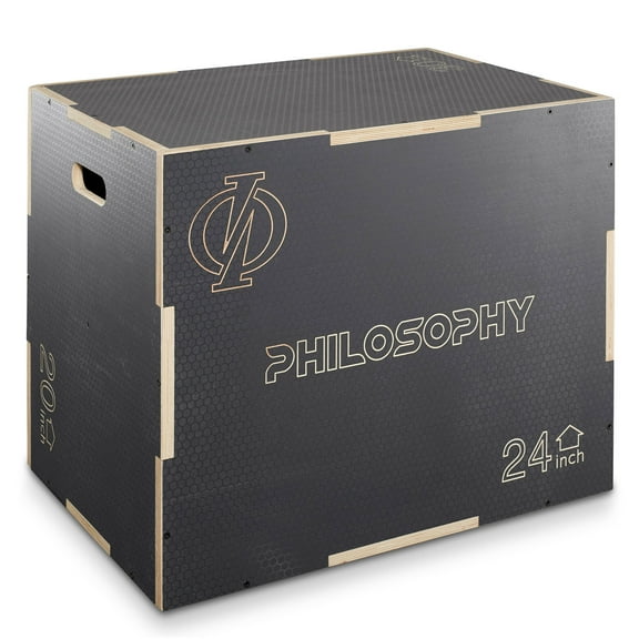 Philosophy Gym 3-in-1 Non-Slip Wooden Plyo Box - 30" x 24" x 20", Wood Plyometric Jump Box for Home Gym, HIIT, Step-Ups, and Strength Training - Gray