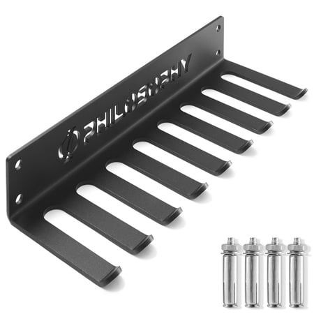 Philosophy Gym Accessory Rack Organizer, 9 Prong, Wall Mounted Multi-Purpose Workout Equipment Storage