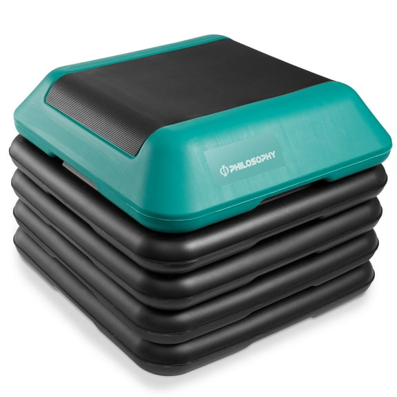 Philosophy Gym Aerobic Exercise Adjustable High Step Platform, with 4 Risers Included - Green