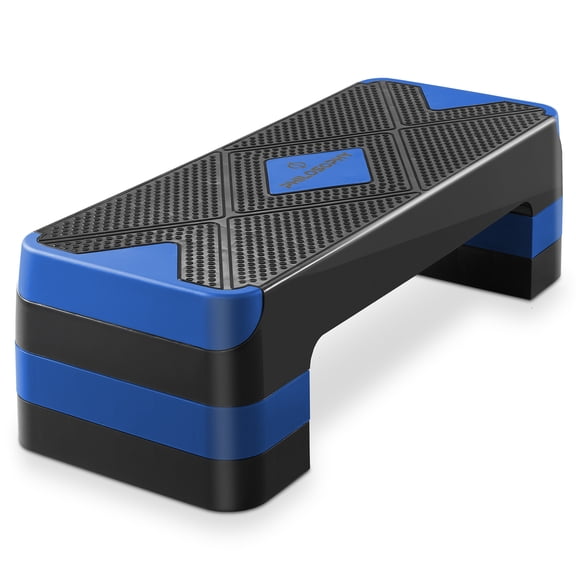 Philosophy Gym Aerobic Exercise Step Platform with 4 Risers, 26.5-inch Adjustable Workout Stepper - Blue