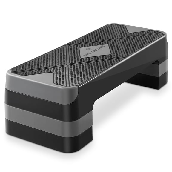 Philosophy Gym Aerobic Exercise Step Platform with 4 Risers, 26.5-inch Adjustable Workout Stepper - Gray