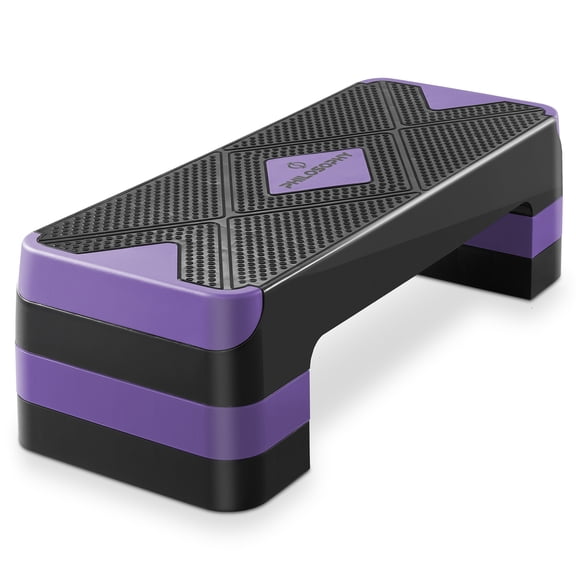 Philosophy Gym Aerobic Exercise Step Platform with 4 Risers, 26.5-inch Adjustable Workout Stepper - Purple