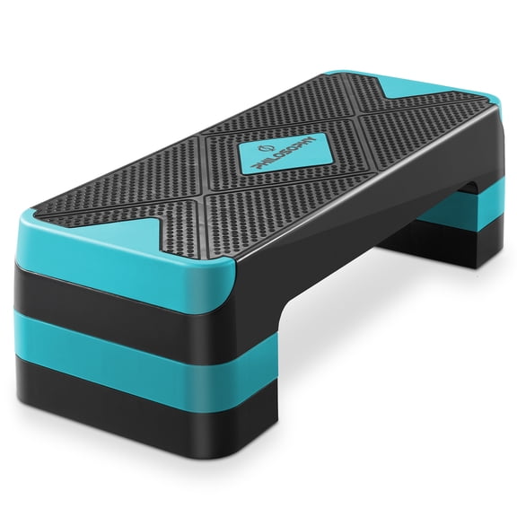 Philosophy Gym Aerobic Exercise Step Platform with 4 Risers, 26.5-inch Adjustable Workout Stepper - Teal