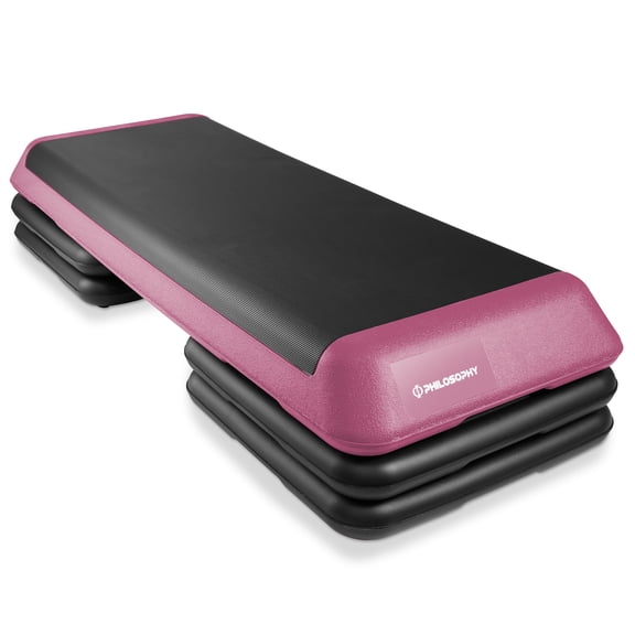 Philosophy Gym Exercise Step Platform, Health Club Size with Adjustable Height and 4 Risers - Pink