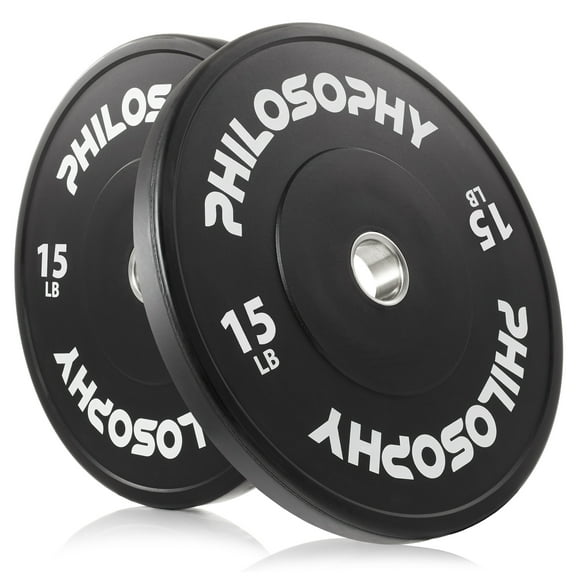 Philosophy Gym Olympic 2-Inch Rubber Bumper Plate - 15 LB, Black, Set of 2 Plates