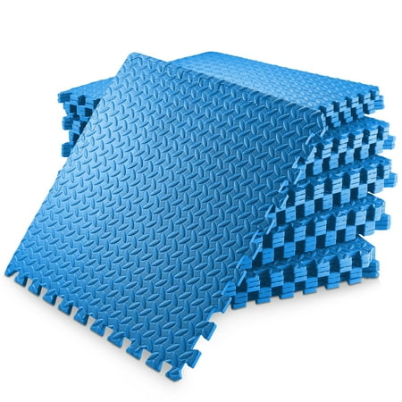 Philosophy Gym Pack of 30 Exercise Flooring Mats - 24 x 24 Inch Foam Rubber Interlocking Puzzle Floor Tiles - Blue