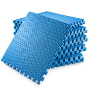 Philosophy Gym Pack of 30 Exercise Flooring Mats - 24 x 24 Inch Foam Rubber Interlocking Puzzle Floor Tiles - Blue