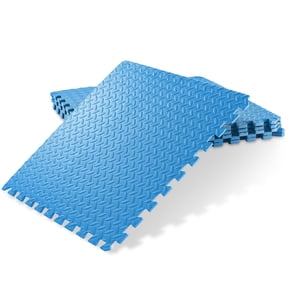 Philosophy Gym Pack of 6 Exercise Flooring Mats - 24 x 24 Inch Foam Rubber Interlocking Puzzle Floor Tiles - Blue