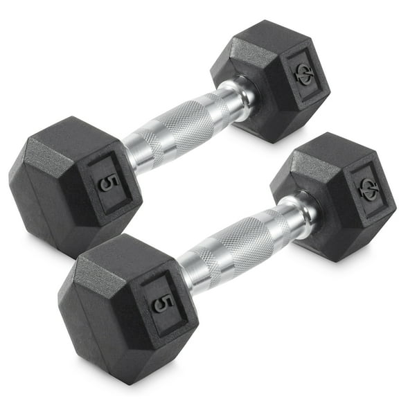Philosophy Gym Rubber Coated Hex Dumbbell Hand Weights, 5 lb Pair
